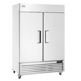 Commercial Freezer 44.21 cubic feet, 54.4-inch wide double doors, automatic defrost with 8 adjustable shelves, -13 to 5°F temperature control, LED lighting, 4 wheels